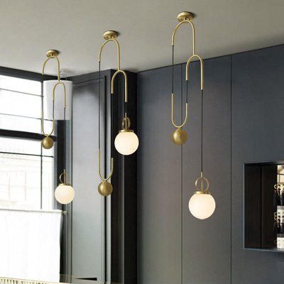 D15cm X H110 White / Gold Pendant Lamp Copper Glass Home Decoration Lights