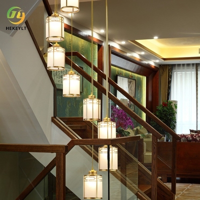 All Copper Stair Pendant Light  Living Room Villa Duplex Building Rotating Long Light