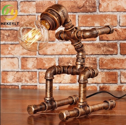 Creative Industrial Retro Wrought Iron Water Pipe Lamp Cafe Bar Bedroom Study Bedside Nightlight