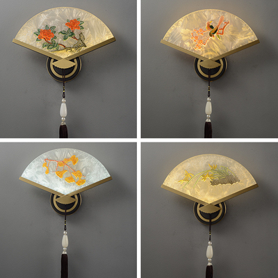 New Chinese Style Copper Enamel Color Fan Leaf Wall Lamp Corridor Wall Lamp