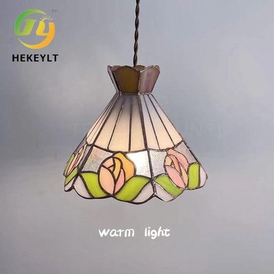French Retro All Copper Glass Colorful Rose Pendant Light Hallway Dining Room Bar Lamp
