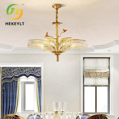 All Copper Living Room Crystal Chandelier Light Luxury Villa Hall Lamp Atmospheric Custom