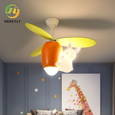 Children'S Cartoon Creative Cute Rabbit Carrot Ceiling Fan Light For Boy Girl Bedroom