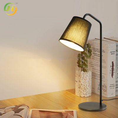 Modern Rustic Style Fabric-Shaped Bedroom Bedside LED Table Lamp Warm Bright Desk Study Copper Table Lights