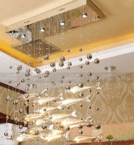 Chrome Or Silver G4 Glass Modern Pendant Light Fish Shaped Home Decoration