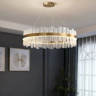 Iron LED Strip Residential Glass Pendant Light Yellow Bronze Color