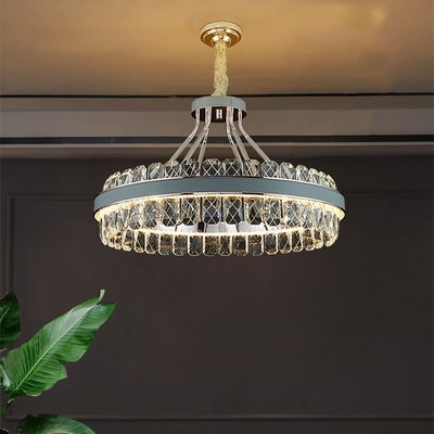 Luxury Bright Gold Iron Hanging Crystal Chandelier AC85V ra80