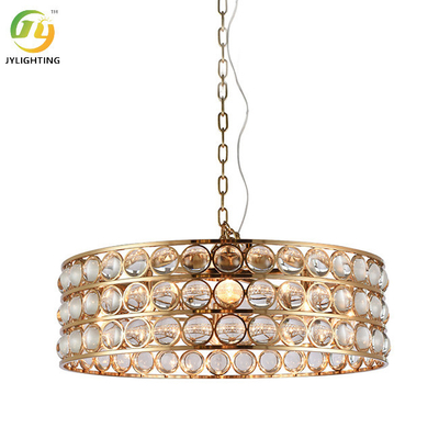 Gold Clear Metal E14 Bulb Crystal Pendant Light Living Room Indoor Decorative