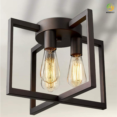 E27 Rectangular Wrought Iron Ceiling Lamp For Bedroom Dining Room