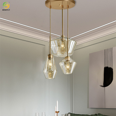 E26 Clear / Amber Glass Nordic Pendant Light For Hotel / Living Room / Showroom