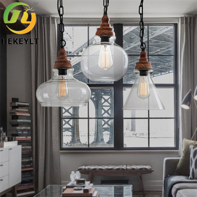 Clear Glass Wood E26 Pendant Light For Nordic Indoor Decoration
