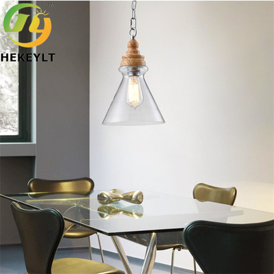 Clear Glass Wood E26 Pendant Light For Nordic Indoor Decoration