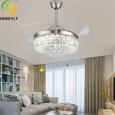 50W LED Smart Crystal Ceiling Fan Light Kit With Remote Control