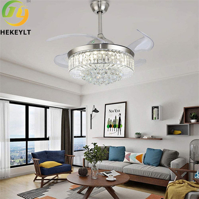 50W LED Smart Crystal Ceiling Fan Light Kit With Remote Control