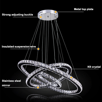 3 Halo Lighting LED Golden Modern Ring Crystal Chandelier For Living Room Bedroom