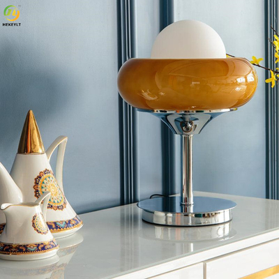 LED Yellow Metal Glass Bedside Table Lamp Bauhaus Egg Tart Shape 40W