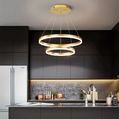 Aluminium Acrylic Modern Ceiling LED Ring Chandelier Lighting For Dining Room