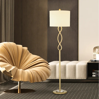 Fabric Metal White Gold 59&quot; Modern Floor Light Indoor Decoration