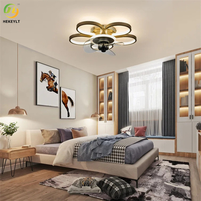 Gold / Black Flush Mount Metal LED Ceiling Fan Integrated 48W For Small rooms