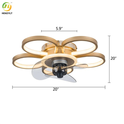 Gold / Black Flush Mount Metal LED Ceiling Fan Integrated 48W For Small rooms