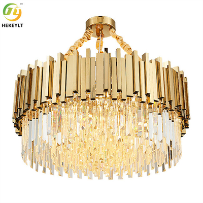 Luxury K9 Crystal Metal Gold Crystal Pendant Chandelier Tiered Dimmable