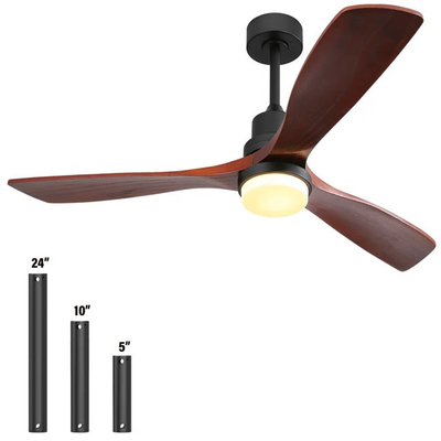 Dimmable 52'' Ceiling Fan With LED Lights Wood Iron Black Decoration
