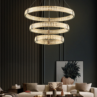 Customized LED Gold Crystal Pendant Light Apartment Artistic Living Room