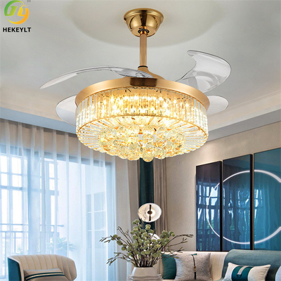 42&quot; Luxury Crystal Chandeliers Led Ceiling Fan With Retractable Blades