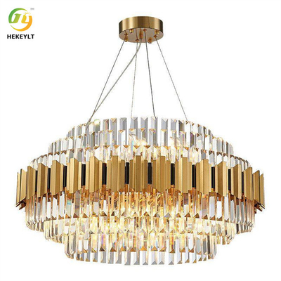 120 Watt E14 Led Pendant Lights Crystal And Metal Gold And Clear Hanging