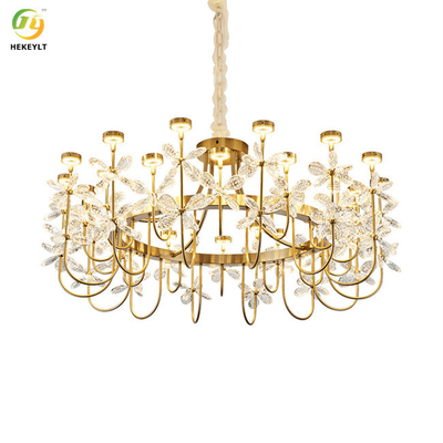 30w-108w Round Led Pendant Light Intergrated Crystal And Metal Petal