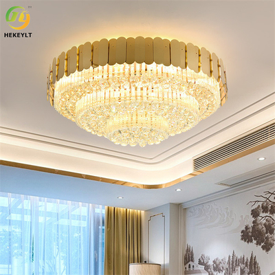 Gold Round Ceiling Light Crystal And Metal For Farmhouse And Hotel