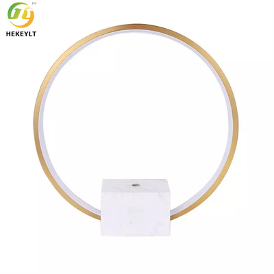 Led Circle Small Modern Table Lamp White And Golden Sturdy Metal Marble