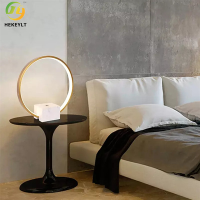 Led Circle Small Modern Table Lamp White And Golden Sturdy Metal Marble