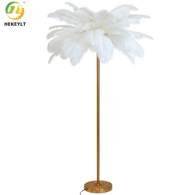 Nordic 85v Modern Floor Light Gold Metal With White Feather Switch Control