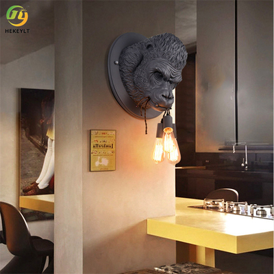 E27 Animal Decoration Resin Black Grey And White Wall Lamp For Living Room