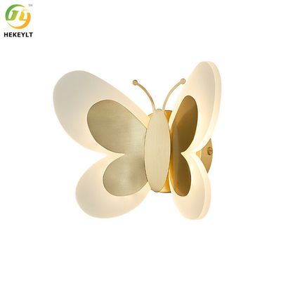 LED Butterfly Modern Wall Light All Copper Silica Gel Material Brass Color