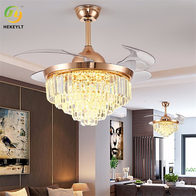 42 Inch LED Smart Crystal Rose Gold Ceiling Fan Light With Remote Control