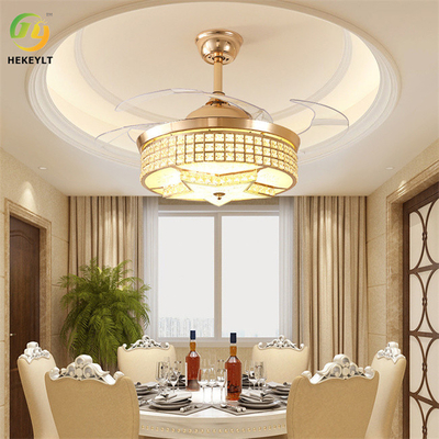72W 42 Inch Downrod LED Smart Crystal Gold Ceiling Fan Light With Remote Control
