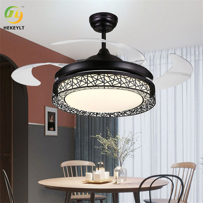 LED Metal Acrylic Smart Black Ceiling Fan Light 72W 42 Inch Downrod