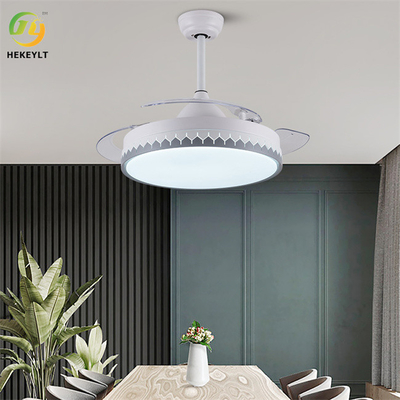 72W 42 Inch Retractable Blades Smart Black Ceiling Fan Light LED Metal Acrylic