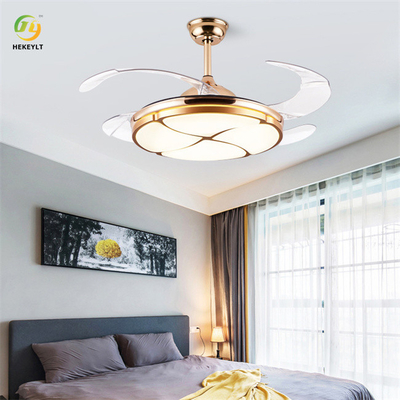 LED Acrylic Metal Gold Ceiling Fan Light 4 Blades 36W 42 Inch