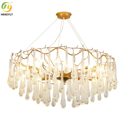 E14 Sturdy Iron And Glass Led Luxury Gold Chandelier For Indoor Decoration