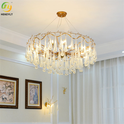 E14 Sturdy Iron And Glass Led Luxury Gold Chandelier For Indoor Decoration