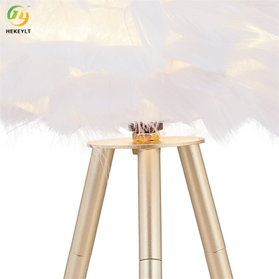 14.5&quot; Tripod Metal Body Bedside Table Lamp White Feather