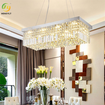 5 Light Crystal Pendant Light Glass Dimmable Square / Rectangle Chandelier