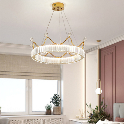 Round Creative Children Bedroom LED Crystal Pendant Light Clear Metal Gold