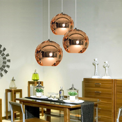 Copper Gold Silver Mirror Glass Ball Pendant Light For Loft Kitchen Island Dining Table