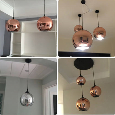 Copper Gold Silver Mirror Glass Ball Pendant Light For Loft Kitchen Island Dining Table
