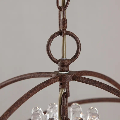 Clear Crystal Rust Metal Orb Chandelier Industrial Vintage Decorative