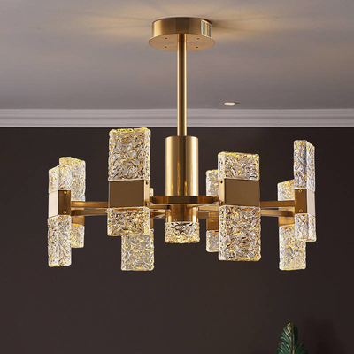 E14 Iron Glass Gold Luxury Modern LED Crystal Chandelier For Living Room